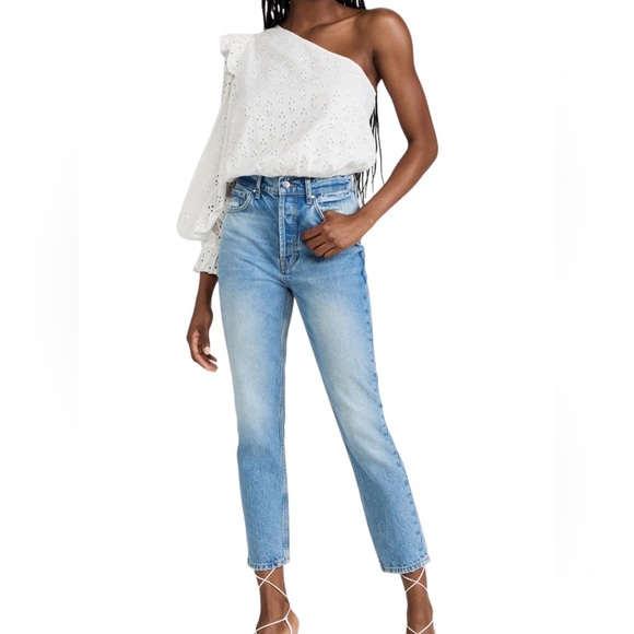 Cami Nyc Revolve Ardana White Eyelet One Sleeve Crop Top S